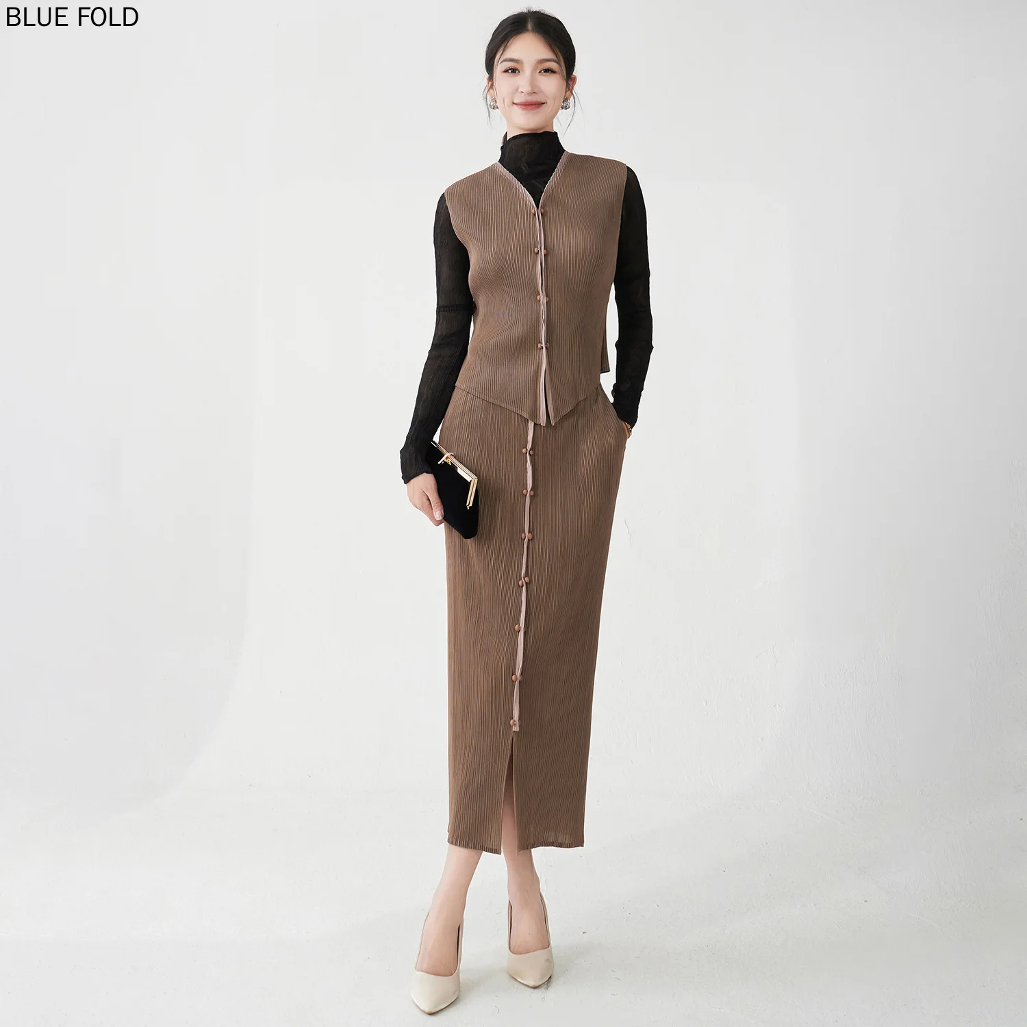 

Miyake Skirt Two-piece Set New Autumn Style Elegant Business Attire Vest and Skirt Set PLEATS