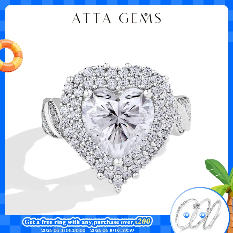 

ATTAGEMS Luxury 4CT Heart Cut Moissanite Diamond Ring for Women Full D VVS1 S925 Silver Handmade Wedding Bride True Love Jewelry
