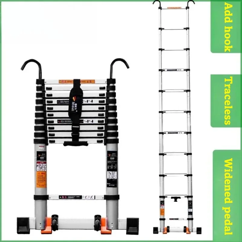 Aluminum Alloy Telescopic Ladder with Hook Wide Pedal Design for Household Engineering and Construction Use