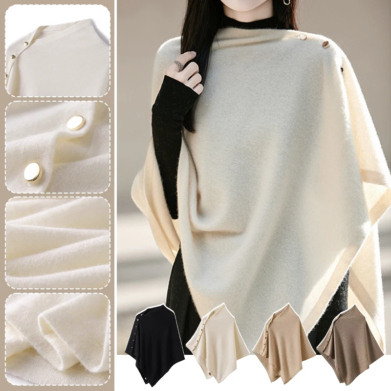 

Women's Autumn Winter Wrap Coat Cashmere Knitted Cloak Asymmetrical Design Sweater Outerwear Cardigan Style Warmth Shawl Outer