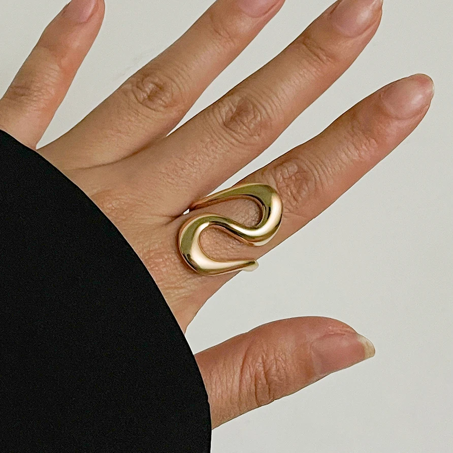 Ingemark Unique Irregular S Shape Open Rings for Women Trend Punk Gold Color Adjustable Metal Knuckle Rings Couple Jewelry Gift