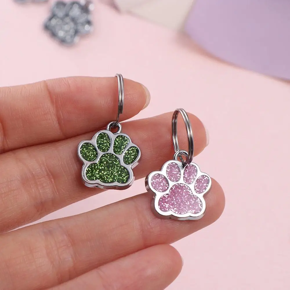 

Cat Dog Paw Print Dog Cat Tags Anti-Lost Exquisite Pet Glitter Pendant Personalized with Hook Pet Collar Tag Pendant Cats