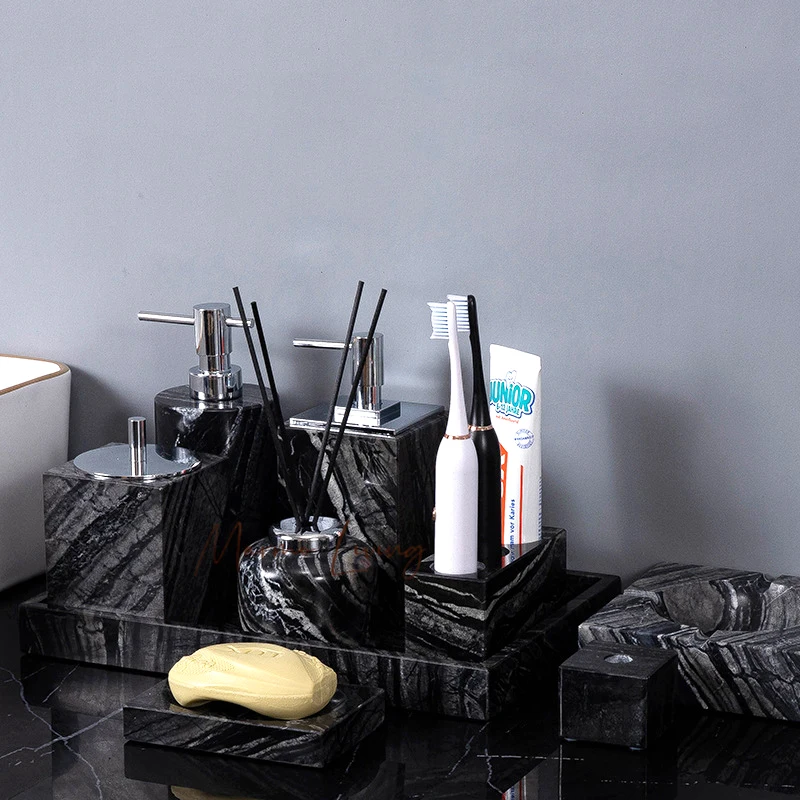 

Набор для ванной комнаты из древнего дерева, натуральный мрамор, ретро антикварный роскошный дозатор мыла, держатель для зубных щеток, лоток, аксессуары для ванной комнаты