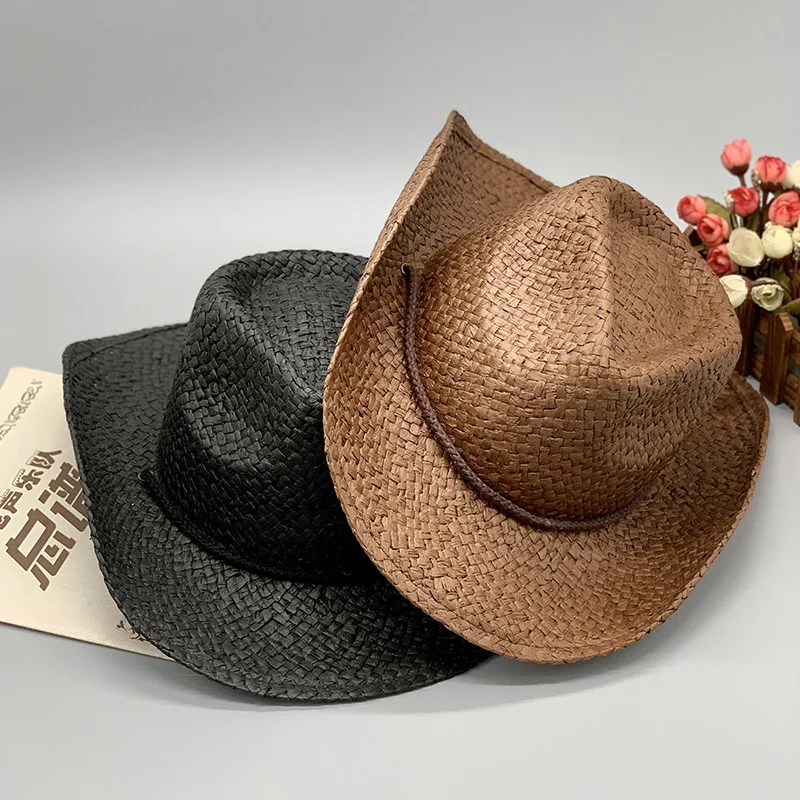 

Hot Sale La Cao Hand-knitted Men's Straw Hat Female Western Cowboy Hat Seaside Vacation Sunshade Knight's Cap