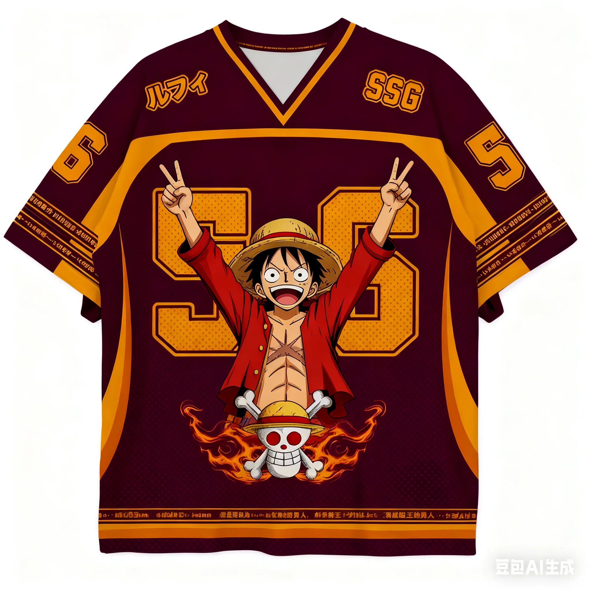 2526 New Bandai Anime One Piece Luffy Summer Jersey T-shirt Oversized 3D Adult and Children's Multifunctional Top Christmas