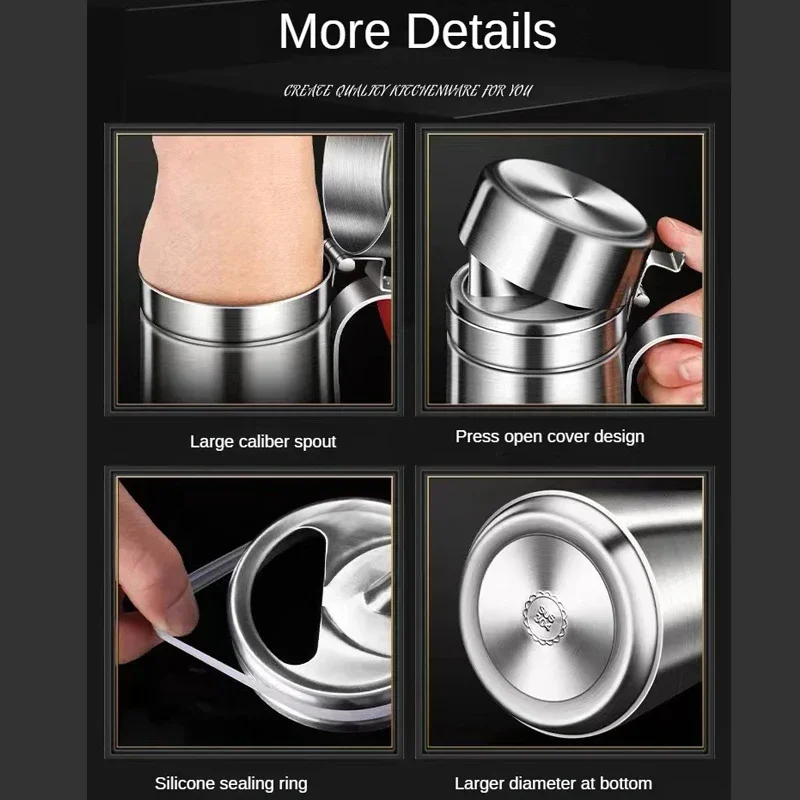 800ML 304 Stainless Steel Oil Pot Kitchen Oil Tank Container Dustproof Condiment Bottle Oil Tank Dispenser Kitchen Tool