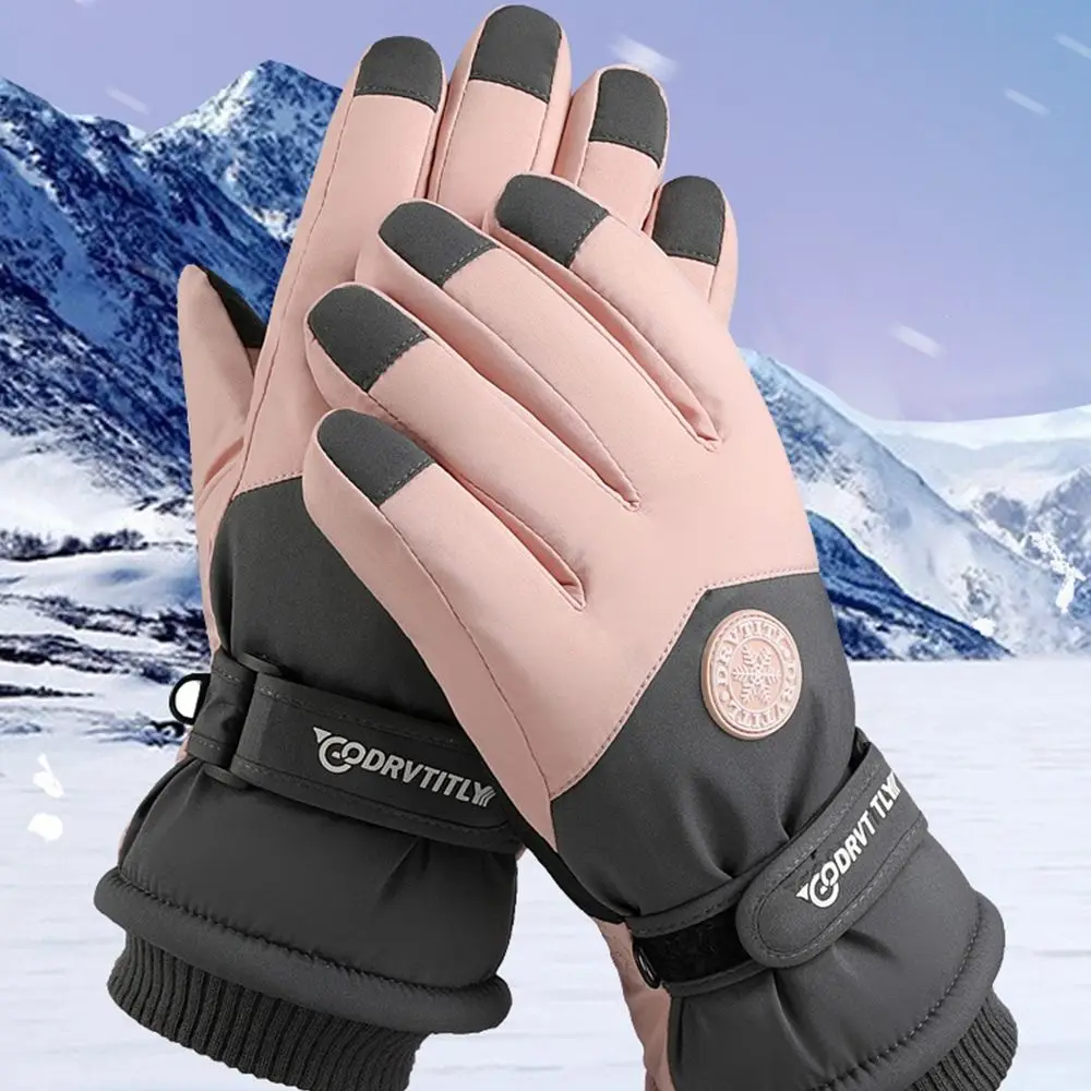 

Outdoor Sports Windproof Women Plush Gloves Waterproof Full Finger Thickened Thermal Glove PU Fleece Snow Gloves Winter Warm
