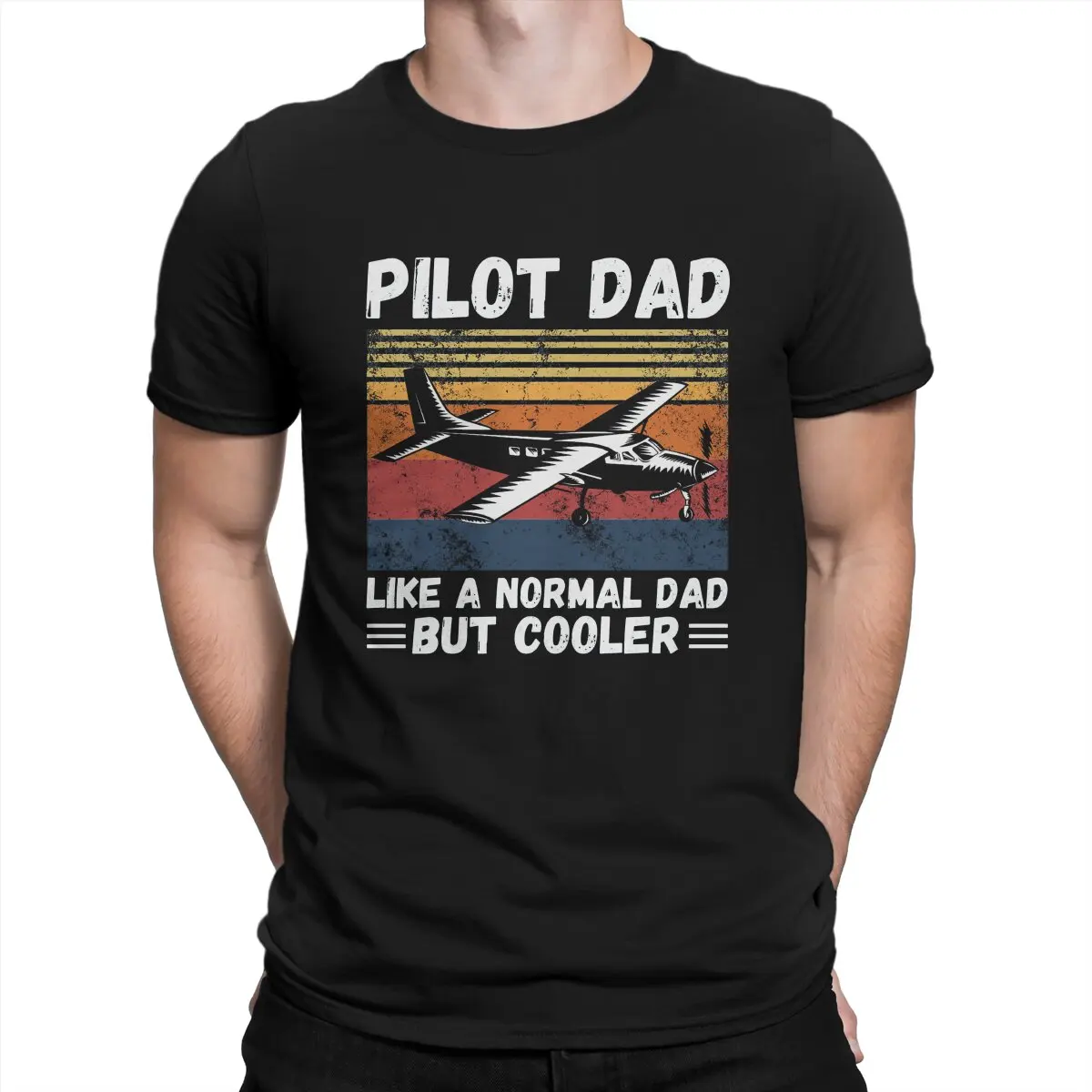 

Pilot Dad Like A Normal Dad But Cooler Retro Sunset Pilot Dad T-Shirts for Men Airplane Lover Novelty 100% Cotton Tee Shirt