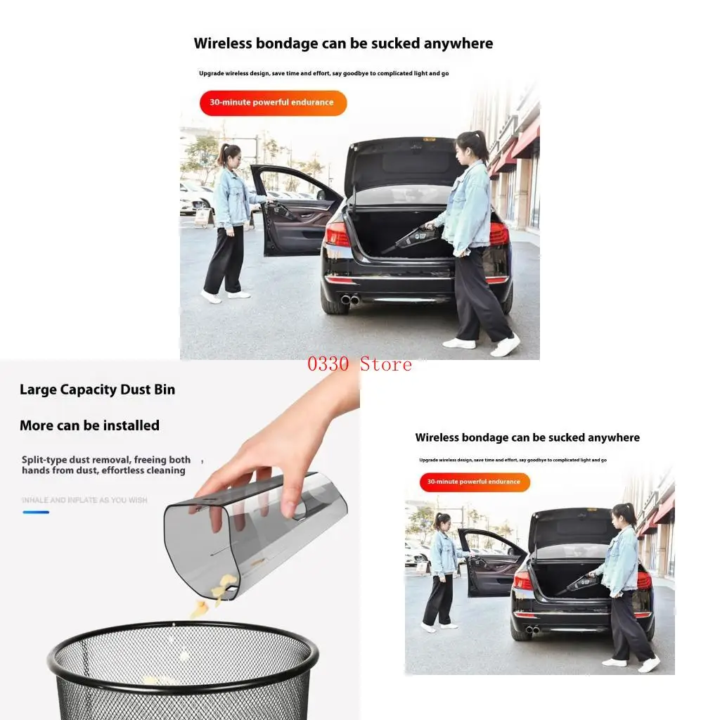 4 in 1 Car Vacuum Cleaner Tire Inflator 12V Handheld Vacuum with Tire Pressure Gauge Flashlight Portable Car Cleaner