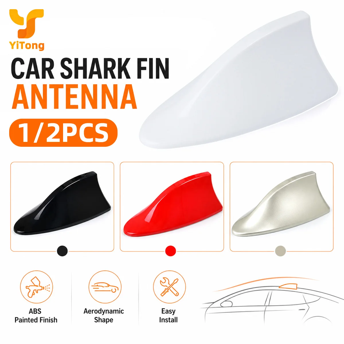 Yitong 1/2PCS Antenne de voiture en forme de aileron de requin, universelle, pour montage sur toit, décoration radio, étanche, ABS, accessoire extérieur profilé