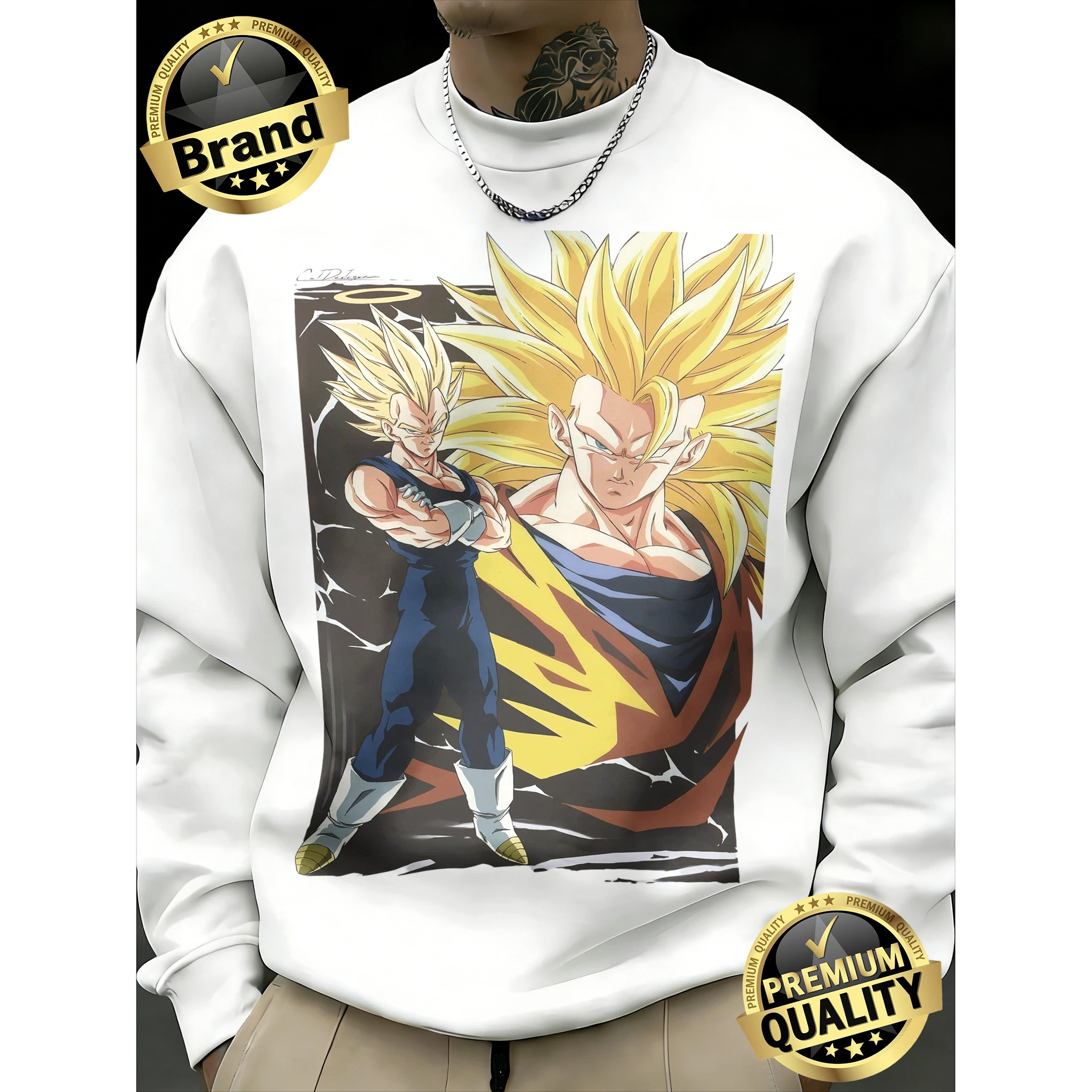 

Мужской свитшот унисекс с длинным рукавом и принтом Dragon Ball Goku SS3 и Vegeta SS, 100% хлопок, круглый вырез, для фитнеса, коллекция Весна-Осень 2026