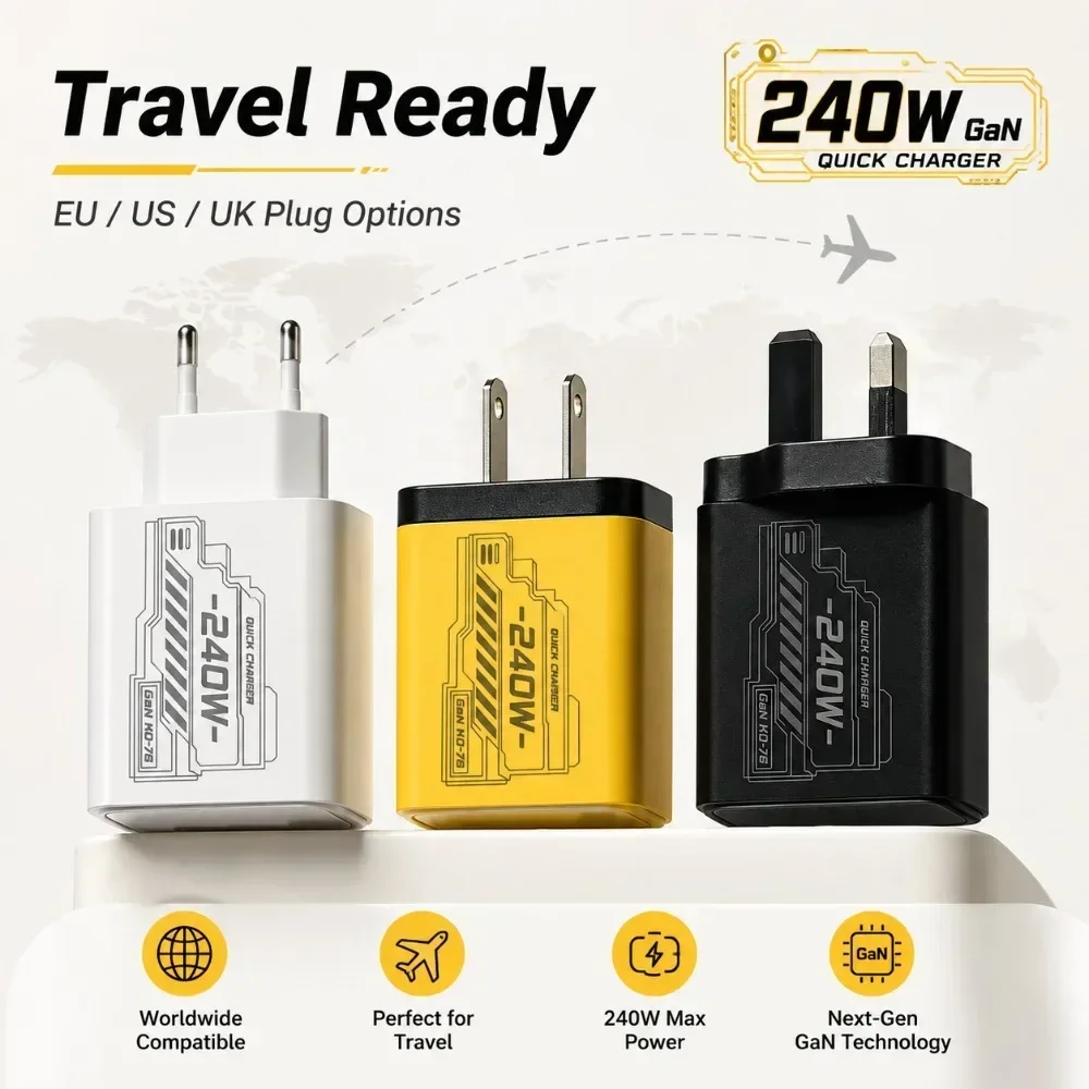 240W GaN Mechanical Multi‑Port Fast Charging USB Travel Adapter EU US Plug for Phone & Laptop Different Digital Gadgets
