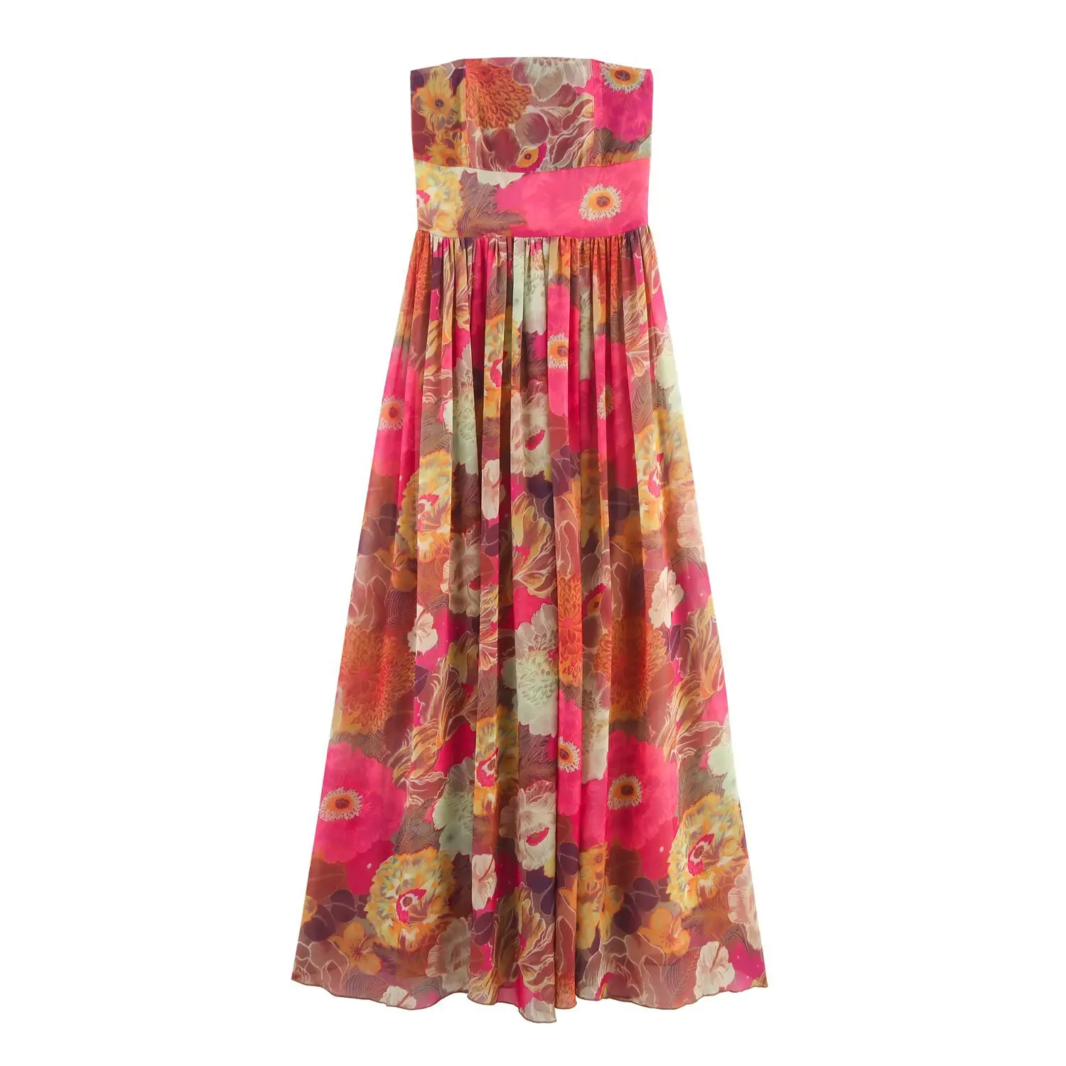 

Summer 2025 new women's clothing European and American vacation style 3D digital printed strapless dress