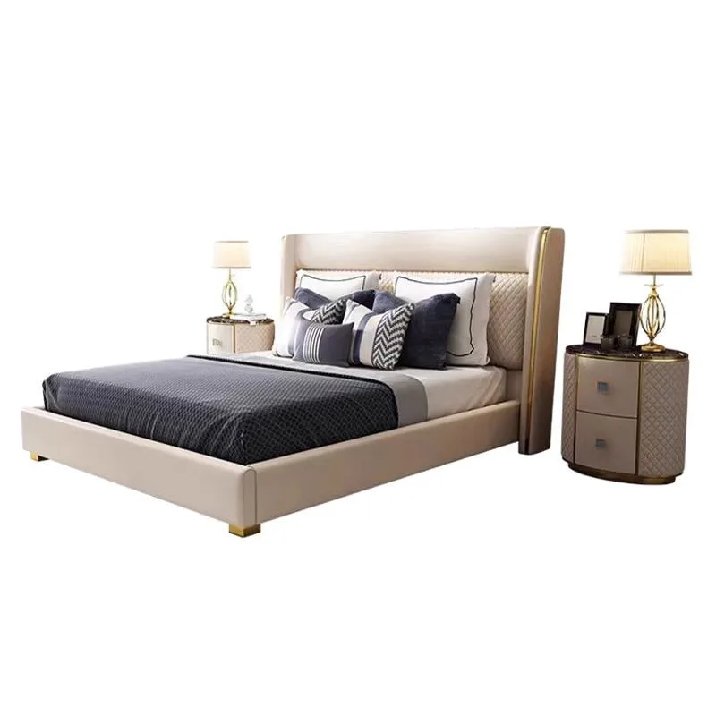 

Hong Kong-style light luxury i modern master bedroom leather bed simple post-modern 1.5m 1.8 meters double