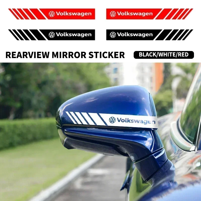 2pcs Car PVC Stripe Racing Strips Rear View Mirror Stickers For Volkswagen Golf-7 4 5 6 CC T-ROC Sharan Passat B5 6 Polos Tiguan