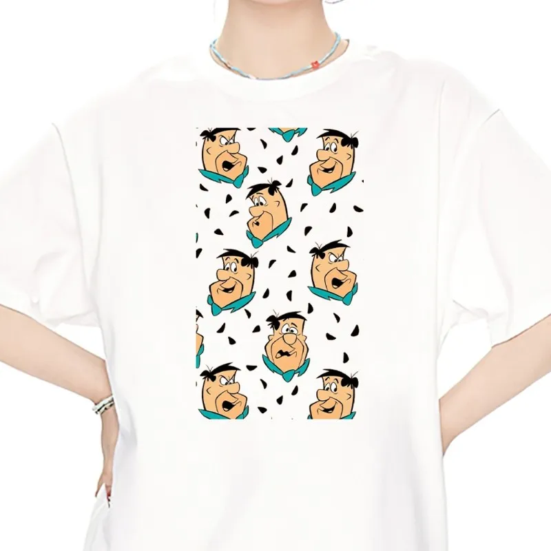 Cartoon The F-Flintstones T Shirt Men Couple Combination Clothes Short Sleeve Collar Fashion Women Cotton