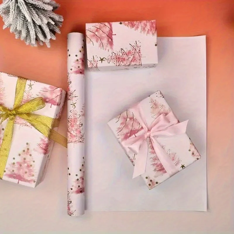 Pink Golden Glitter Marble-like Texture Christmas Tree Wrapping Paper DIY Crafts & Gift Packaging, Christmas Wrapping