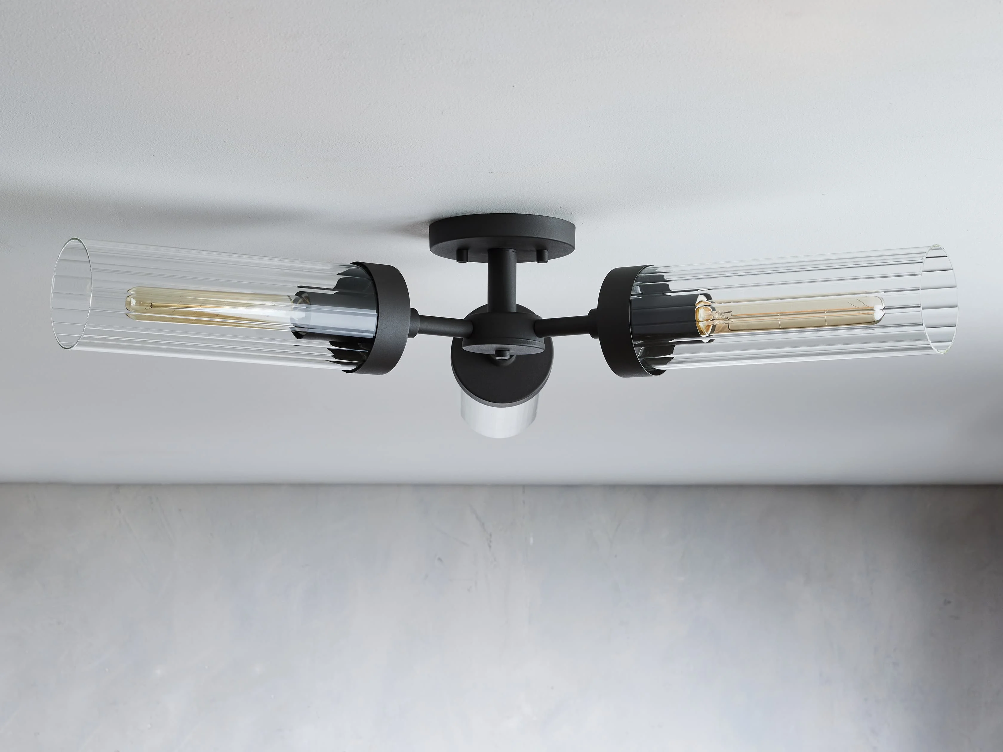 Modern Industrial Fluted Glass Shade 3-light Flush Mount for Dining Room Living Room Bedroom