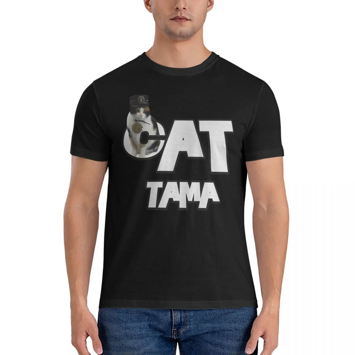 Humor Cat Tama_1 T-Shirts for Men Crewneck 100% Cotton T Shirt TAMA Short Sleeve Tee Shirt Summer Tops