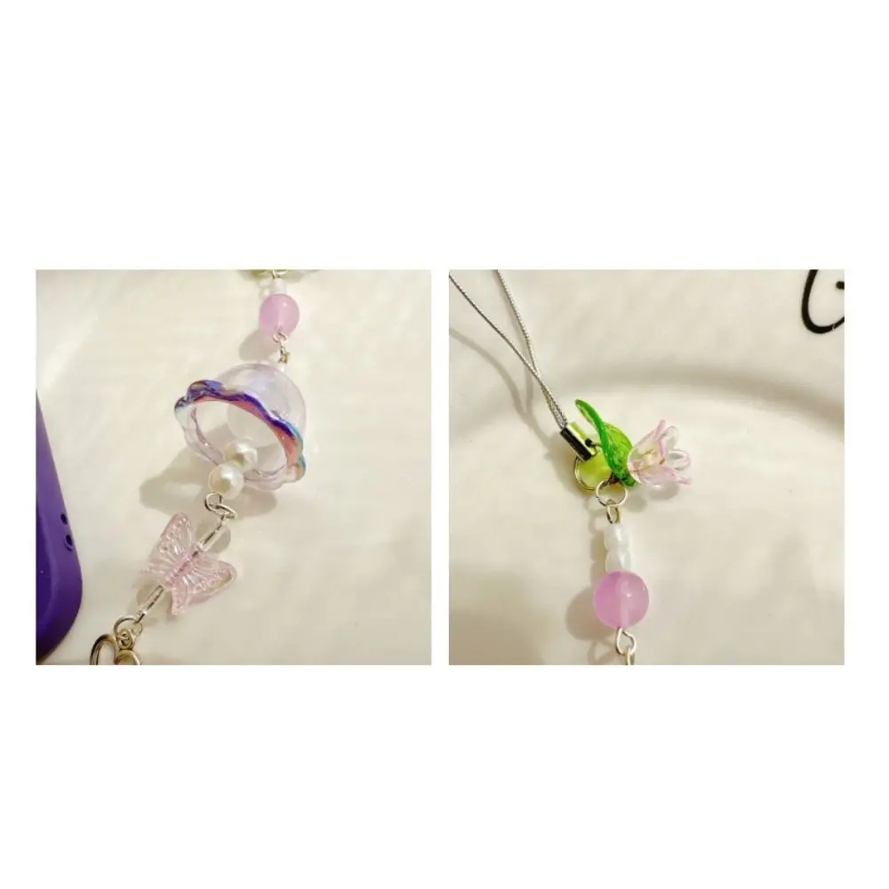 Campanella a vento in acrilico Catena per cellulare Fascino per telefono Farfalla Amore Farfalla Amore Cordino per telefono Catena per perline anti-perdita