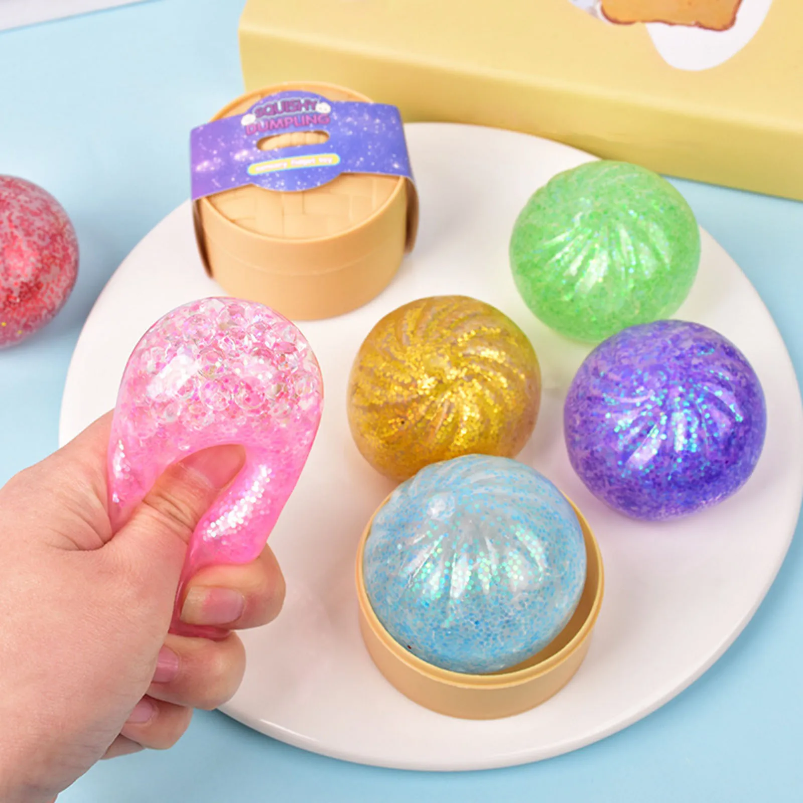 12個入り-餃子型ストレス解消ボール-スローリバウンド-グリッター餃子型スクイーズ玩具-男の子-女の子-大人-学生-家庭-オフィス-教室用