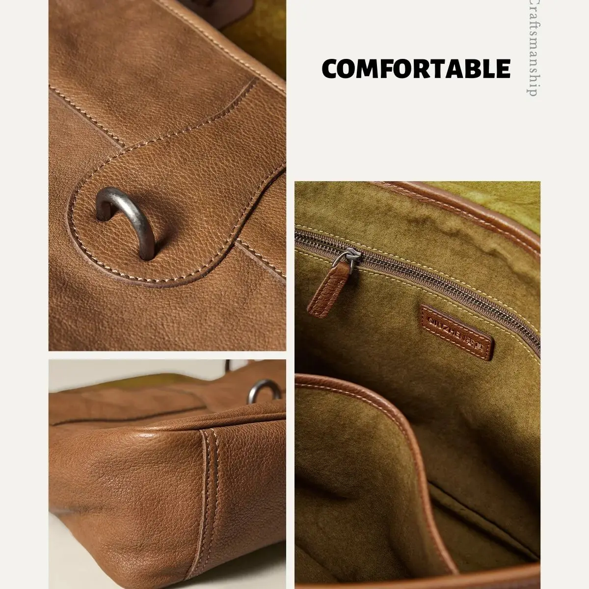 Tas Tangan Kulit Dua Lapis Tas Selempang Vintage untuk Bepergian Tas Messenger Kapasitas Besar untuk Wanita - Lembut