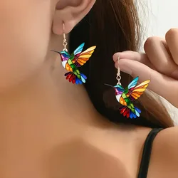 Charming Colorful Hummingbird Drop Earrings Acrylic Animal Shape Pendant Personalized Fashion Jewelry Dangle Earrings for Women