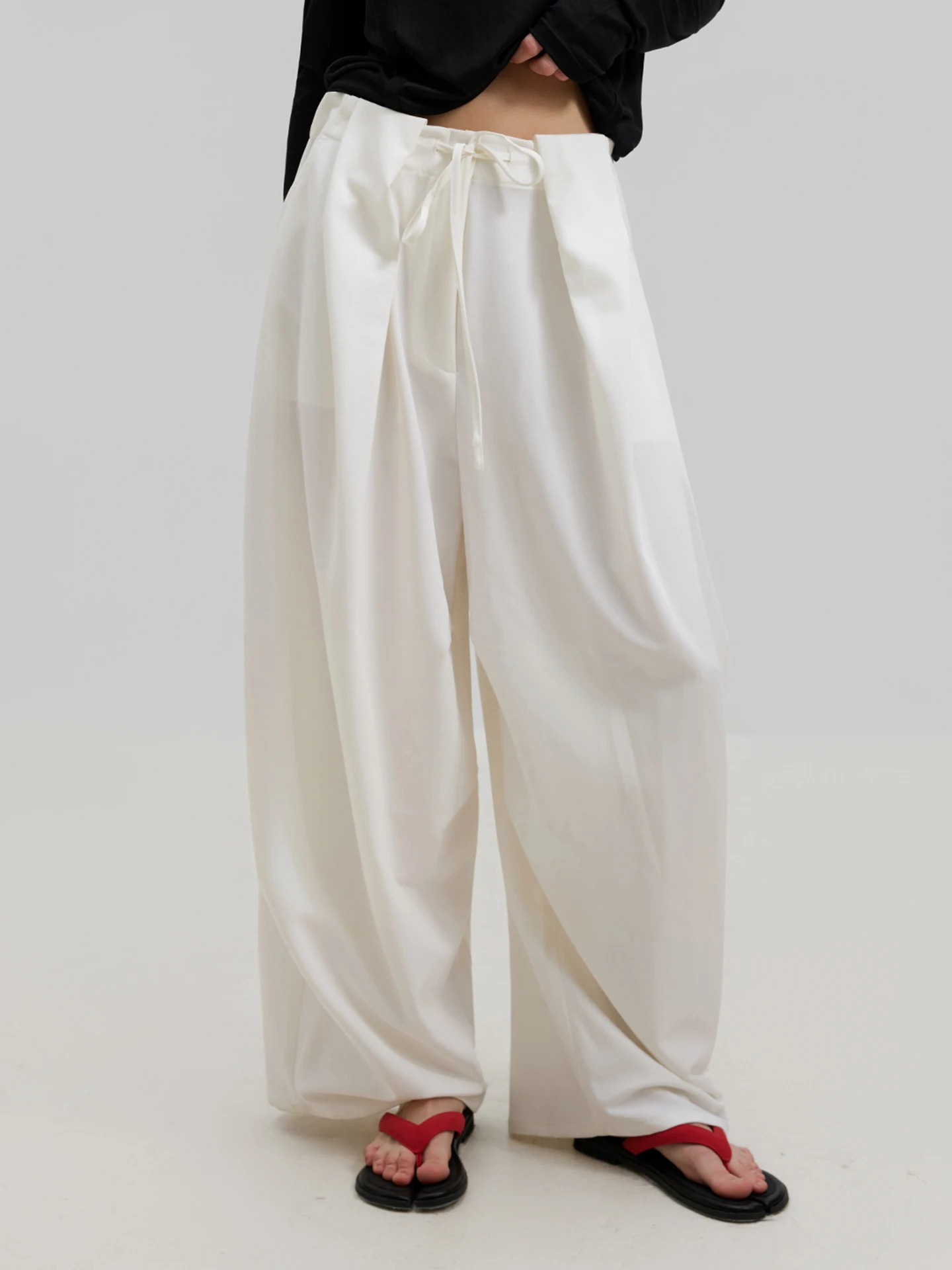 

Женские повседневные свободные брюки LUR с высокой талией, широкими штанинами, на шнурке, прямые, длинные, однотонные, плиссированные, в стиле Lazy Style