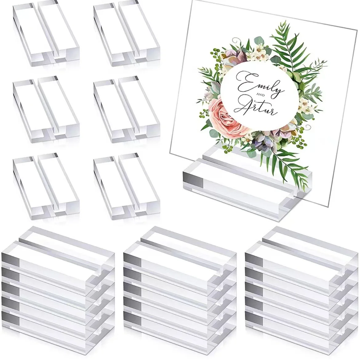 

Transparent Acrylic Base Card Slot Holder Solid Wood Wedding Table Number Plate Table Card Business Card Display Stand