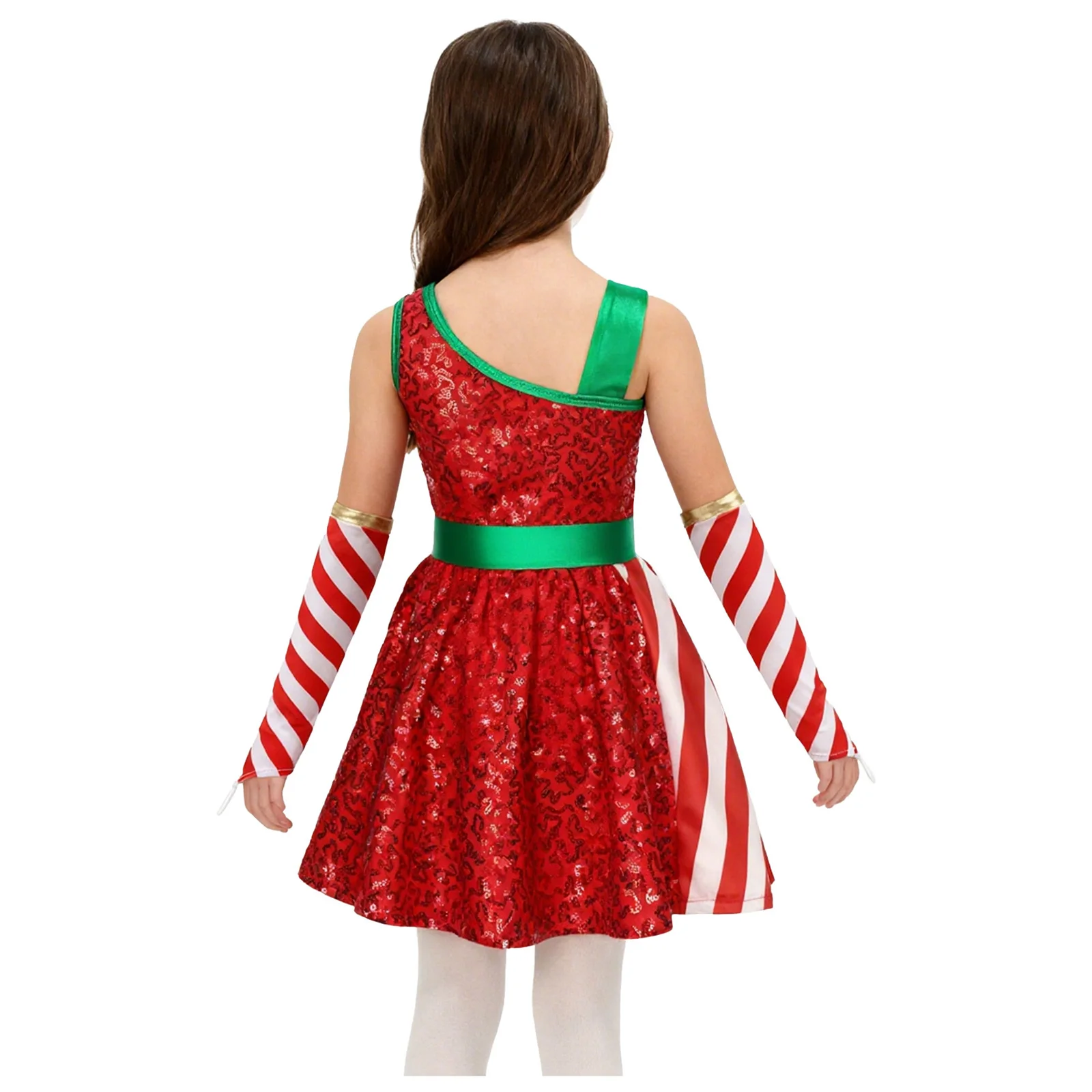 أطفال بنات الترتر عيد الميلاد يوتار فستان عيد الميلاد السنة الجديدة سانتا زي مع الكتف غير المتكافئة القوس الكبير والأكمام الطويلة شريطية