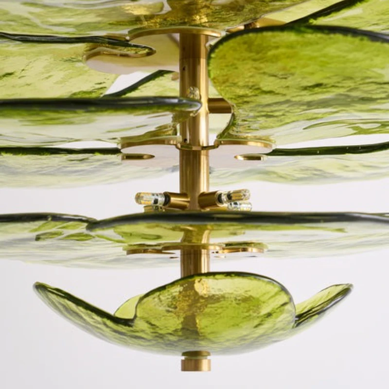 Lustre LED en verre de cristal feuille de Lotus de Style Art déco moderne pour salon salle à manger et décoration de plafond de chambre à coucher