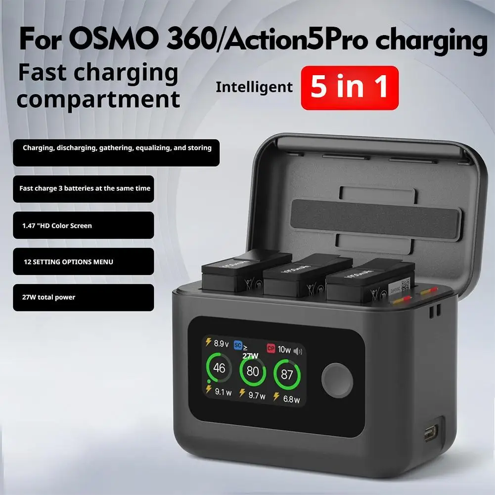 

For DJI Osmo 360/Action 5 Pro/4/3 Battery Charger Multi functional Charging Manager Fast Charging Case Storage Box Power