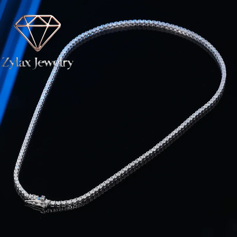 

Zylax Jewelry Luxury Solid Platinum PT950 Women's 2mm Mosane Diamond Necklace Single Row Diamond Clavicle Chain