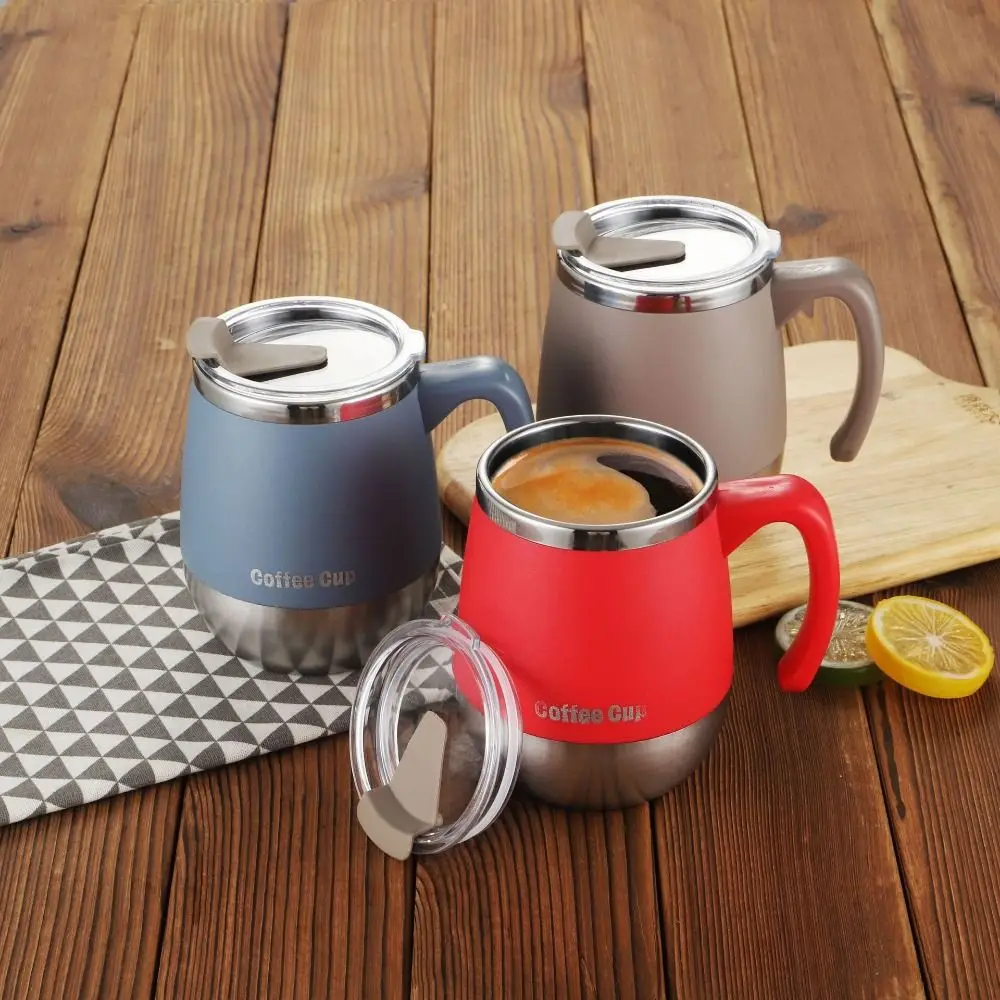 

500ML Insulated Coffee Mug Double-Wall Large Capacity Vacuum Thermal Cup Eco-Friendly Clear Lid Sealed Water Cup Office Use