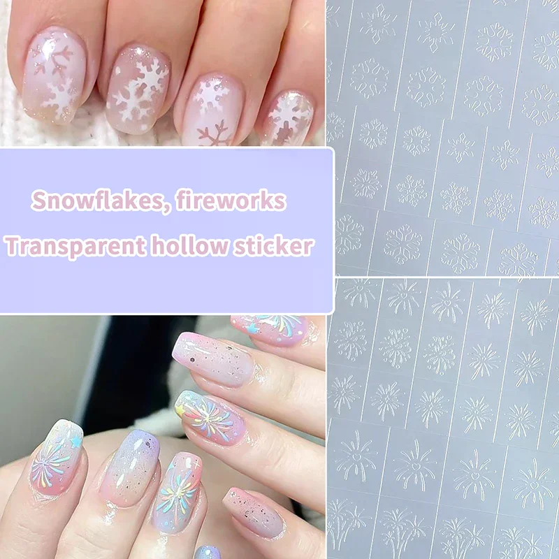 Fully Transparent Hollow Nail Stencils Christmas Tree Snowflake Spray Painting Patting Adhesive Manicure Tools