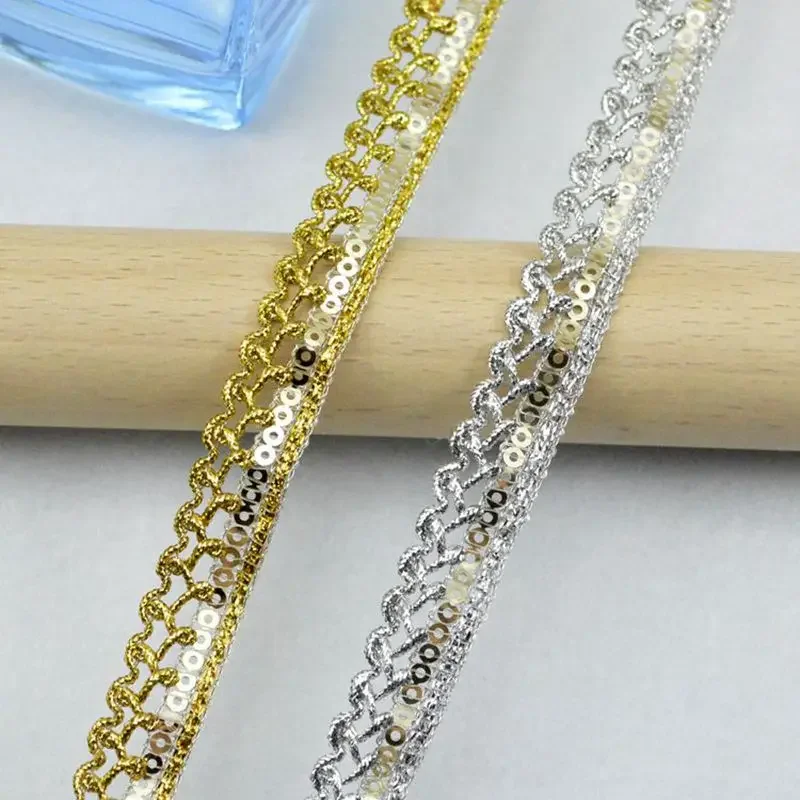 5Meters/16.4Ft Per Pack of New Lace Trim for Clothing Accessories, DIY Curtain Lace, Clothing, Wedding Dresses, Gold Wave Sequin