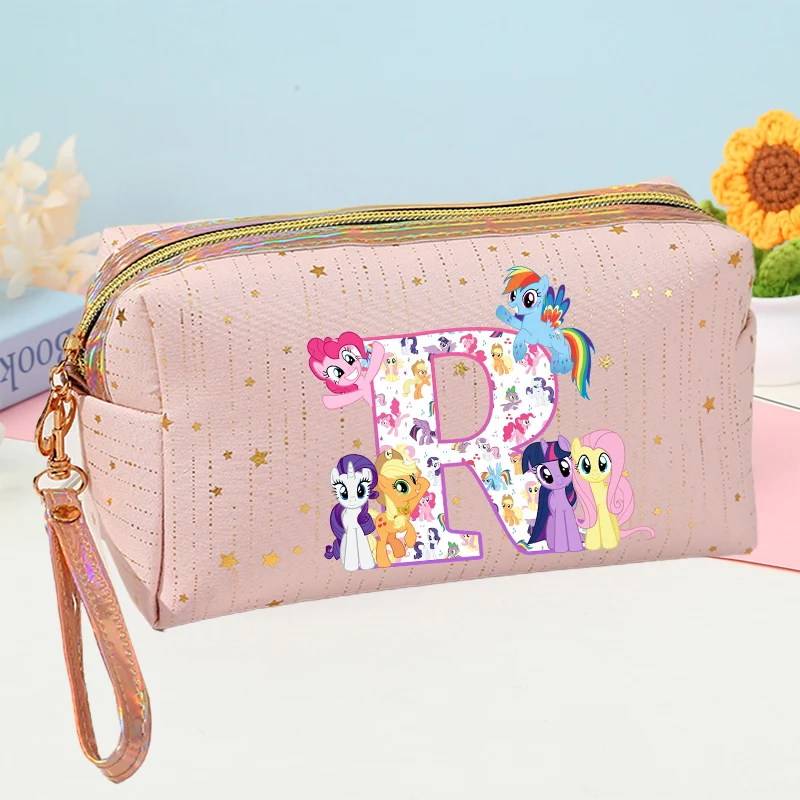

My Littles Ponyis Cosmetic Bag Kawaii Unicorn Letter A-Z Makeup Case Women Travel Organizer Make Up Pouch Girls Pencil Bags Gift