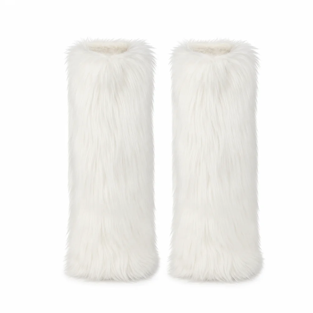 

Lolita JK Faux Fur Leg Warmers LED Light Boots Cover Winter Furry Gothic Punk Cosplay Stockings Black White Footwear