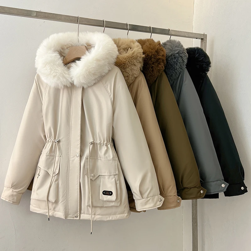 MiiiiX Korean Thicken Hooded Parkas Women's Puffer Jacket Waist Mid-length Down Coat with Fur Collar 2024 Winter Female Clothes