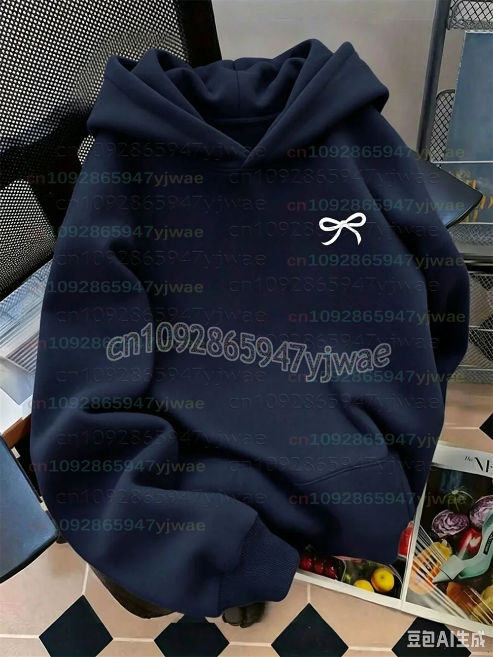 2026 Cute Versatile Bow Pattern New Women's Long Sleeve Pocket Casual Sweatshirt Fall Streetshirt Girls Y2K Fashion Solid Hoodie