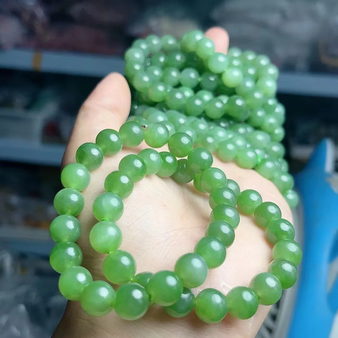 Natural 100% real high-quality green hetian jade Carving round beads bracelets for couples woman men Gift with jade bracelet