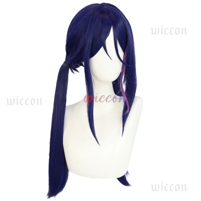 لعبة MiSide مجنون ميتا شعر مستعار تأثيري 26.37 بوصة الأزرق الأرجواني ذيل حصان الباروكات هيرباند أنيمي تأثيري الدعامة