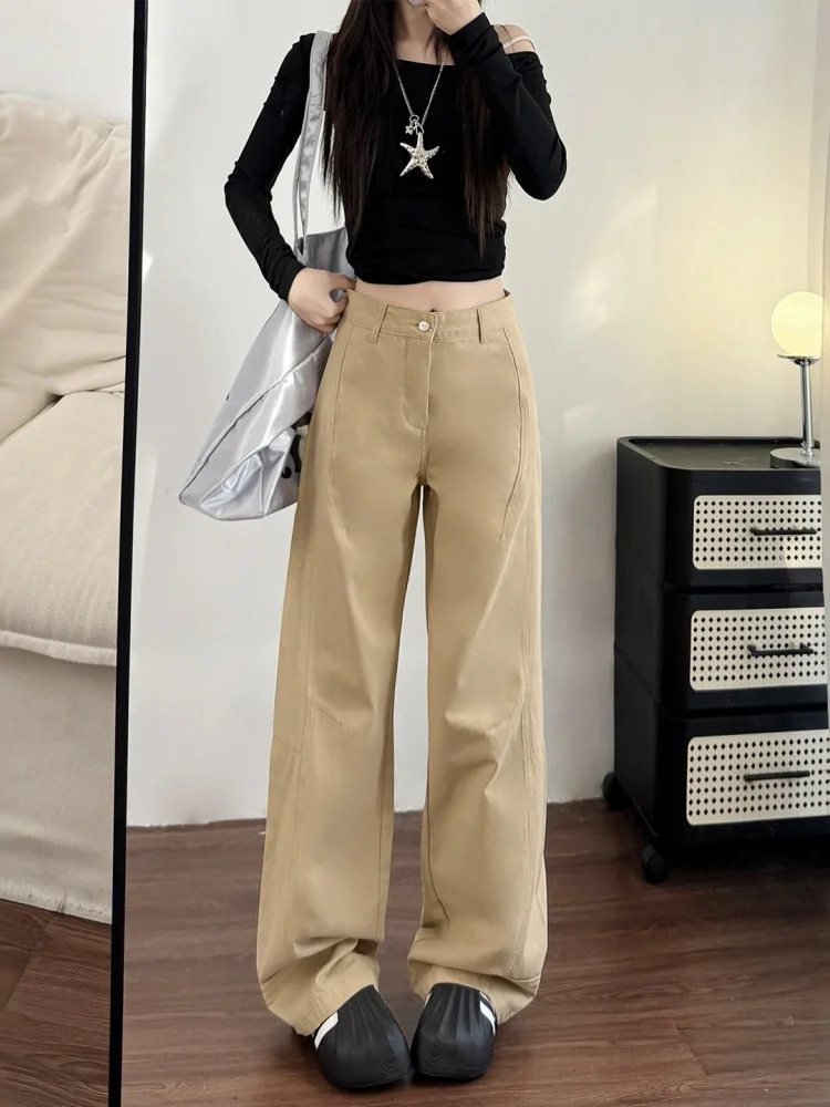 

Джинсы цвета хаки с широкими штанинами, женские свободные прямые утягивающие брюки, осенние новые джинсы большого размера с высокой талией груши и апей