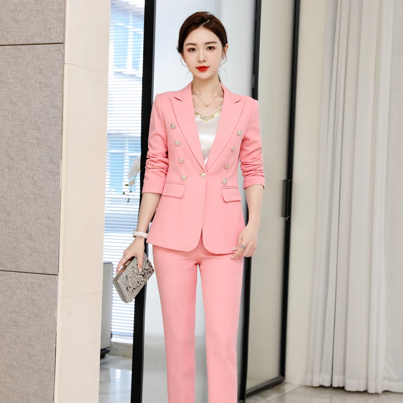 High Quality Fabric Autumn Winter Women Professional Business Suits with Pants and Jackets Coat Pantsuits Blazers Trousers Set