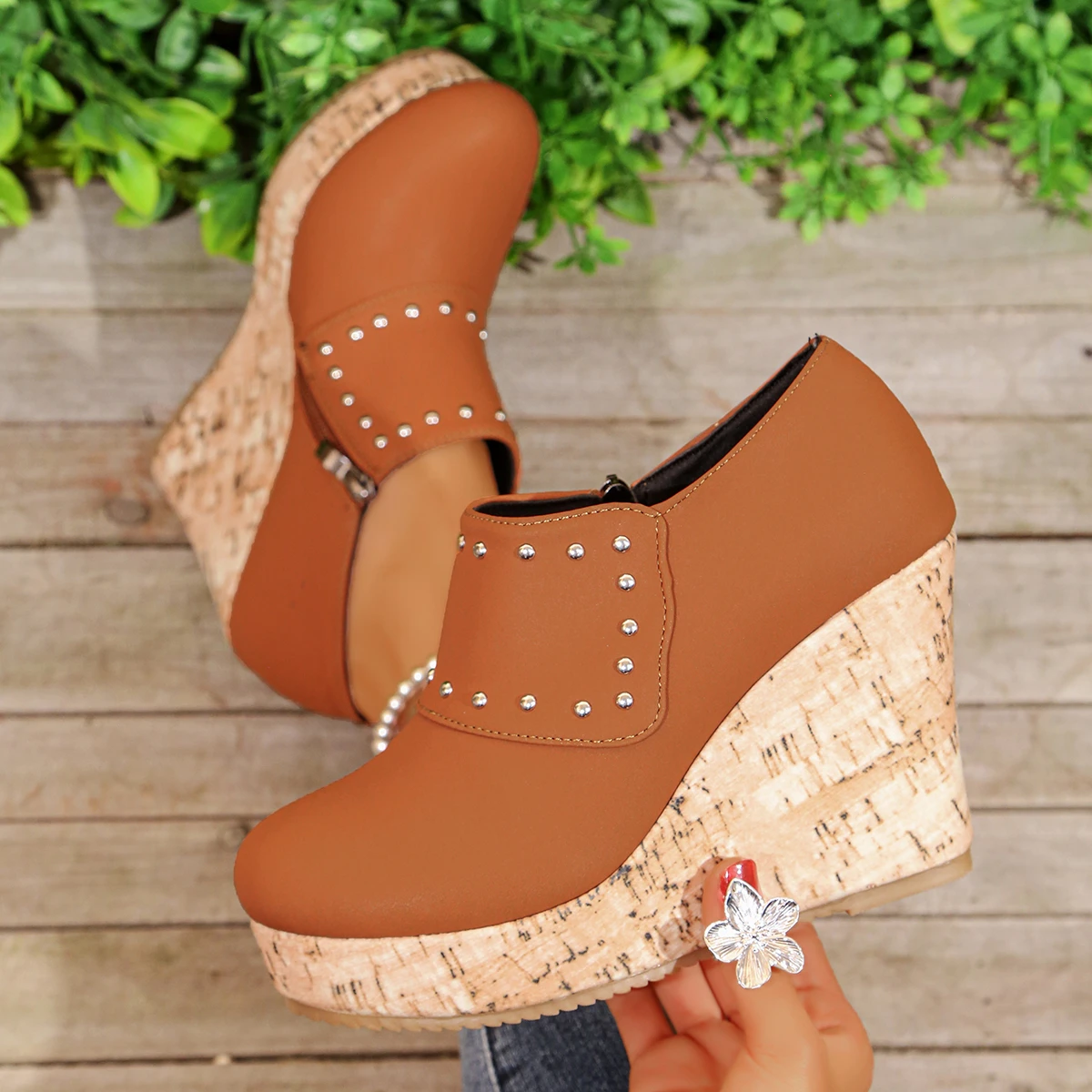 

Women Platform Sandals Spring Autumn Faux Suede Boots Zipper Wedges Sandals Women Round Toe Sexy High Heels Shoes for Women