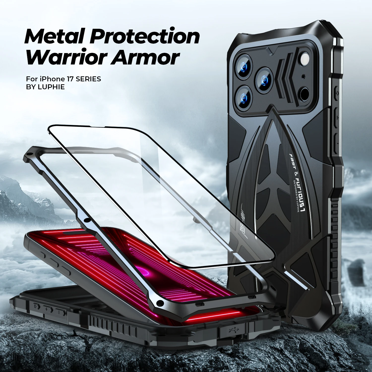 

Original Luphie Metal Armor Case For Apple Iphone 17 16 15 14 13 Pro max Military Shockproof Rubber Full Rugged Shockproof Cover