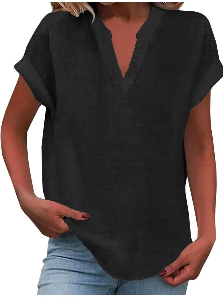 

Women's Casual Solid Shirt Fashion Short Sleeve V Neck Pullover Shirt Tops For Women Office Holiday Womens Clothing Summer New