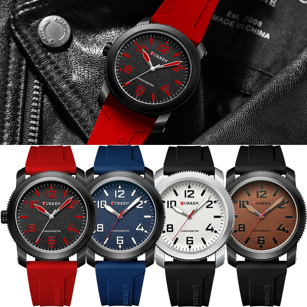 CURREN Casual Watches Simple and Stylish Silicone Strap Case with Gears Design Quartz Wristwatch for Men