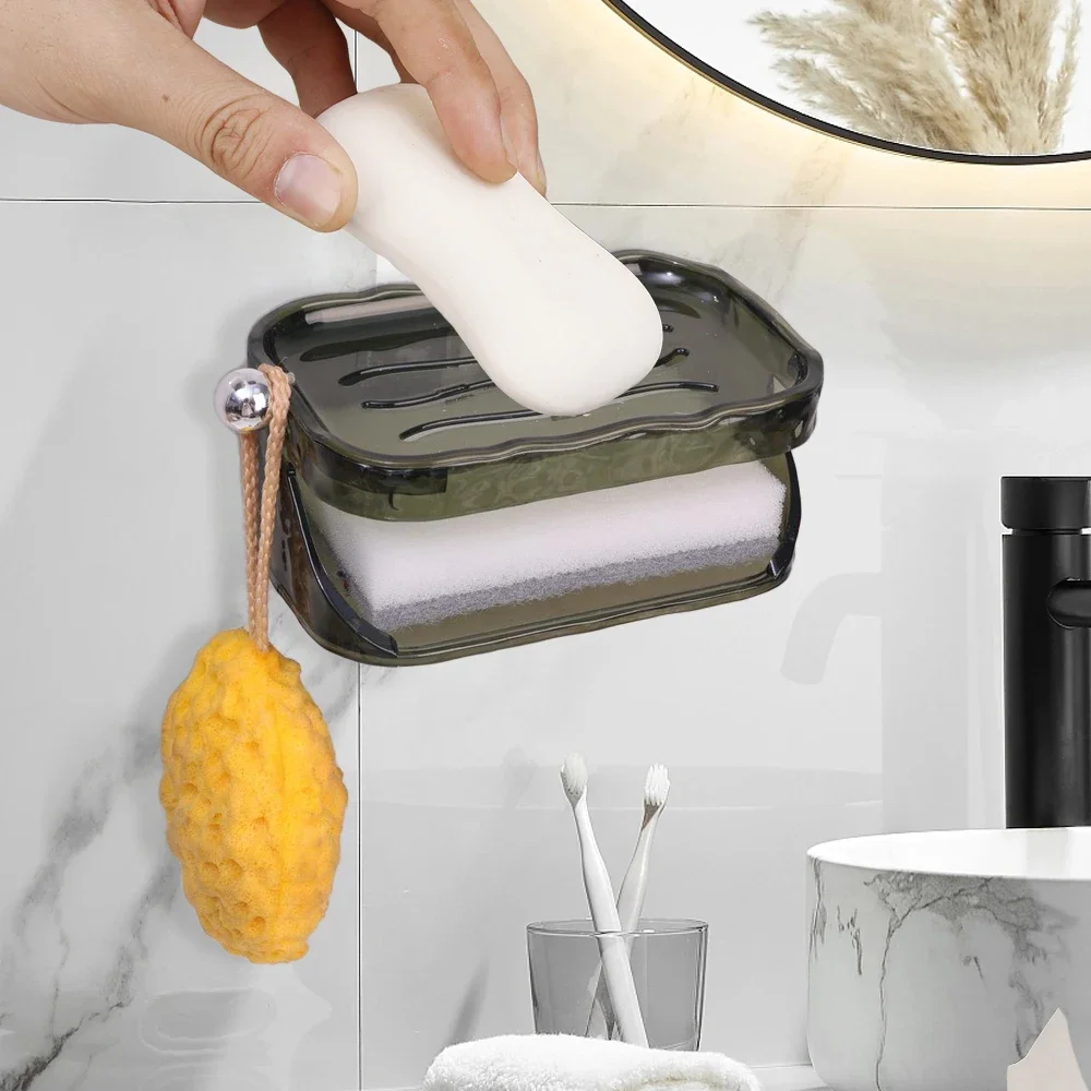 Double Layer Soap Holder Bathroom Draining Soap Box with Hook Portable Household Soap Box Kitchen Sponge Case Toilet Shower Tray