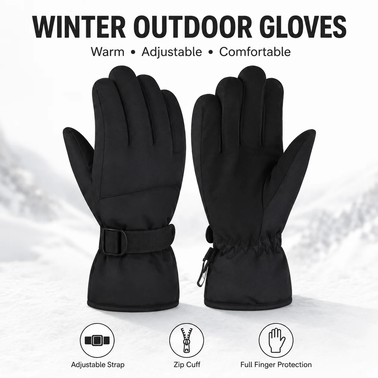 Cold Weather Winter Gloves Thermal Fleece Lined Windproof Waterproof Full Finger Gloves for Skiing Hiking Cycling Outdoor Sports